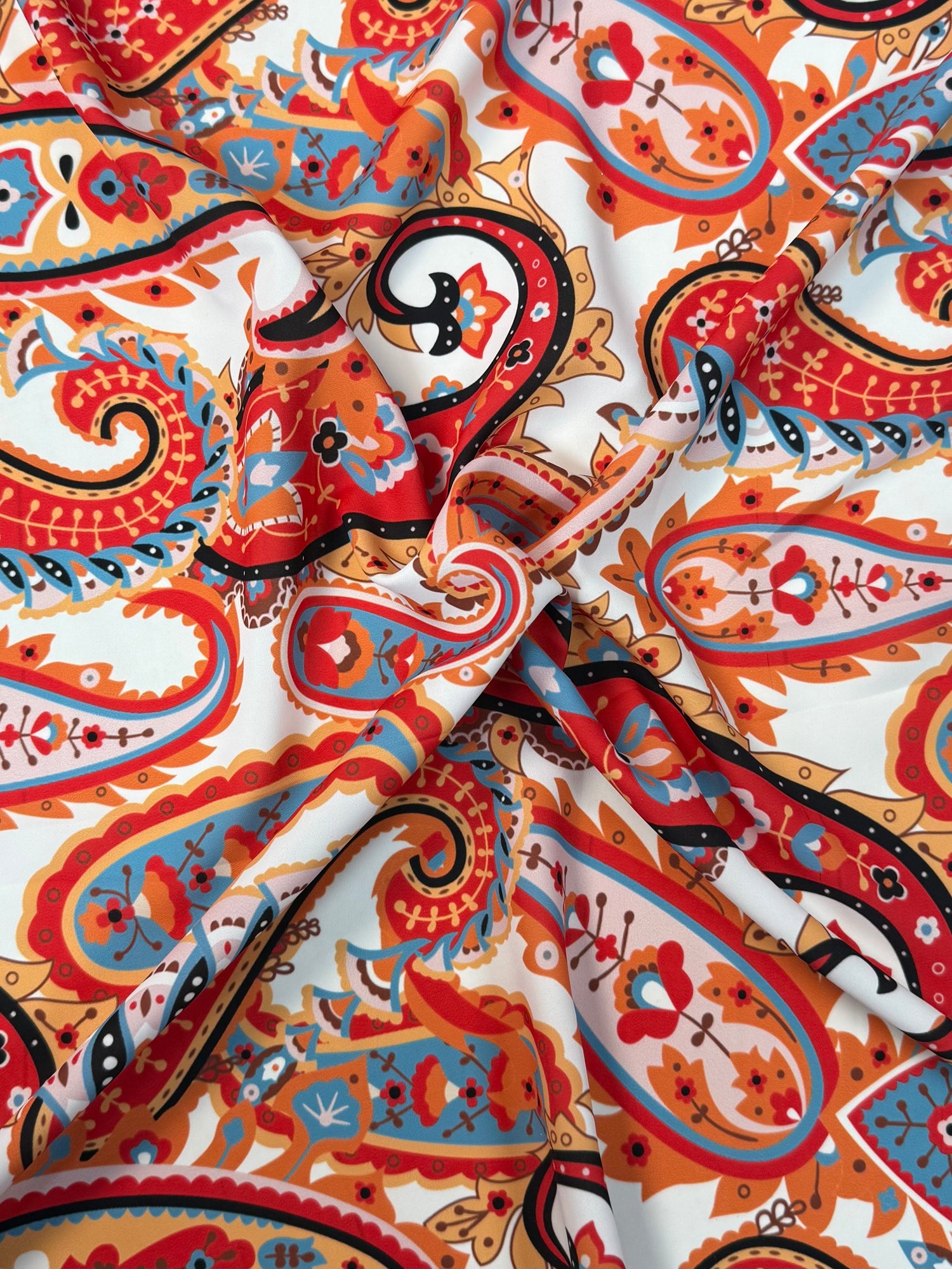 Orange & Red Paisley Fabric by the Metre