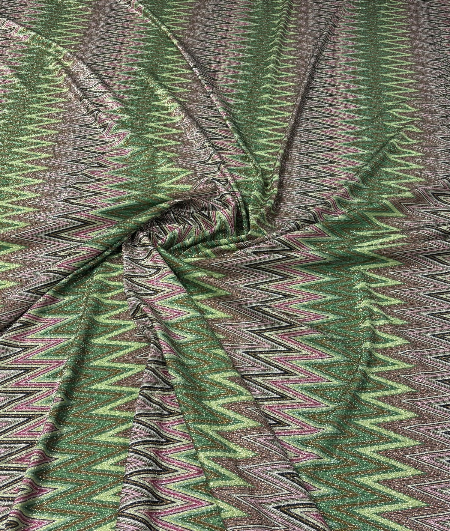 Green Zigzag Lurex Knit Fabric