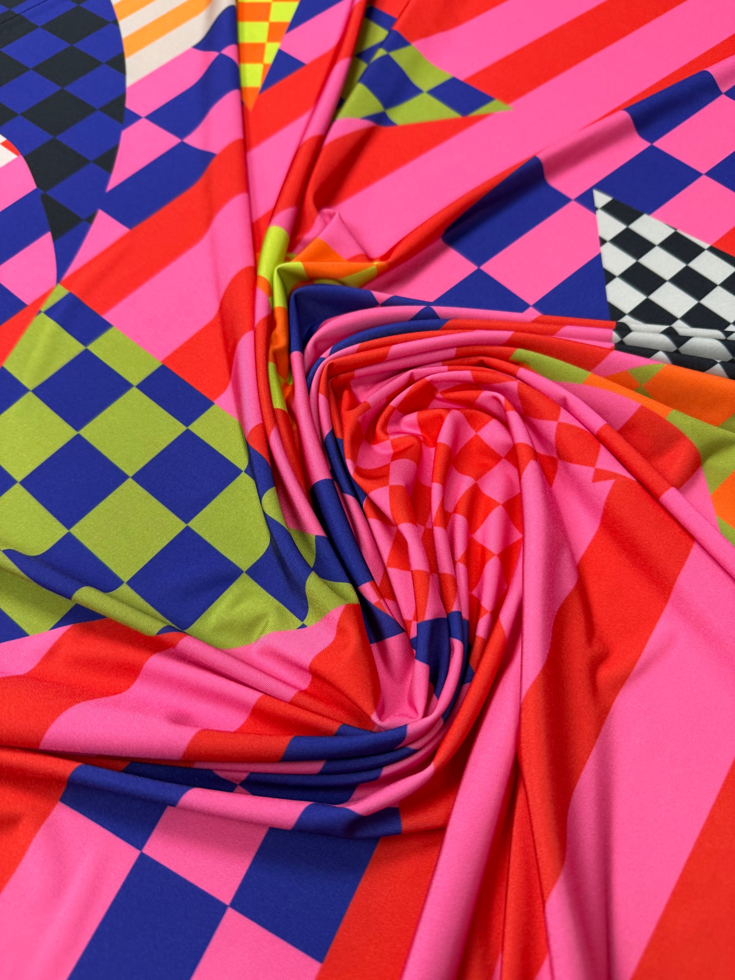 Vibrant Geometric Stretch Lycra Stretch Fabric by the Metre