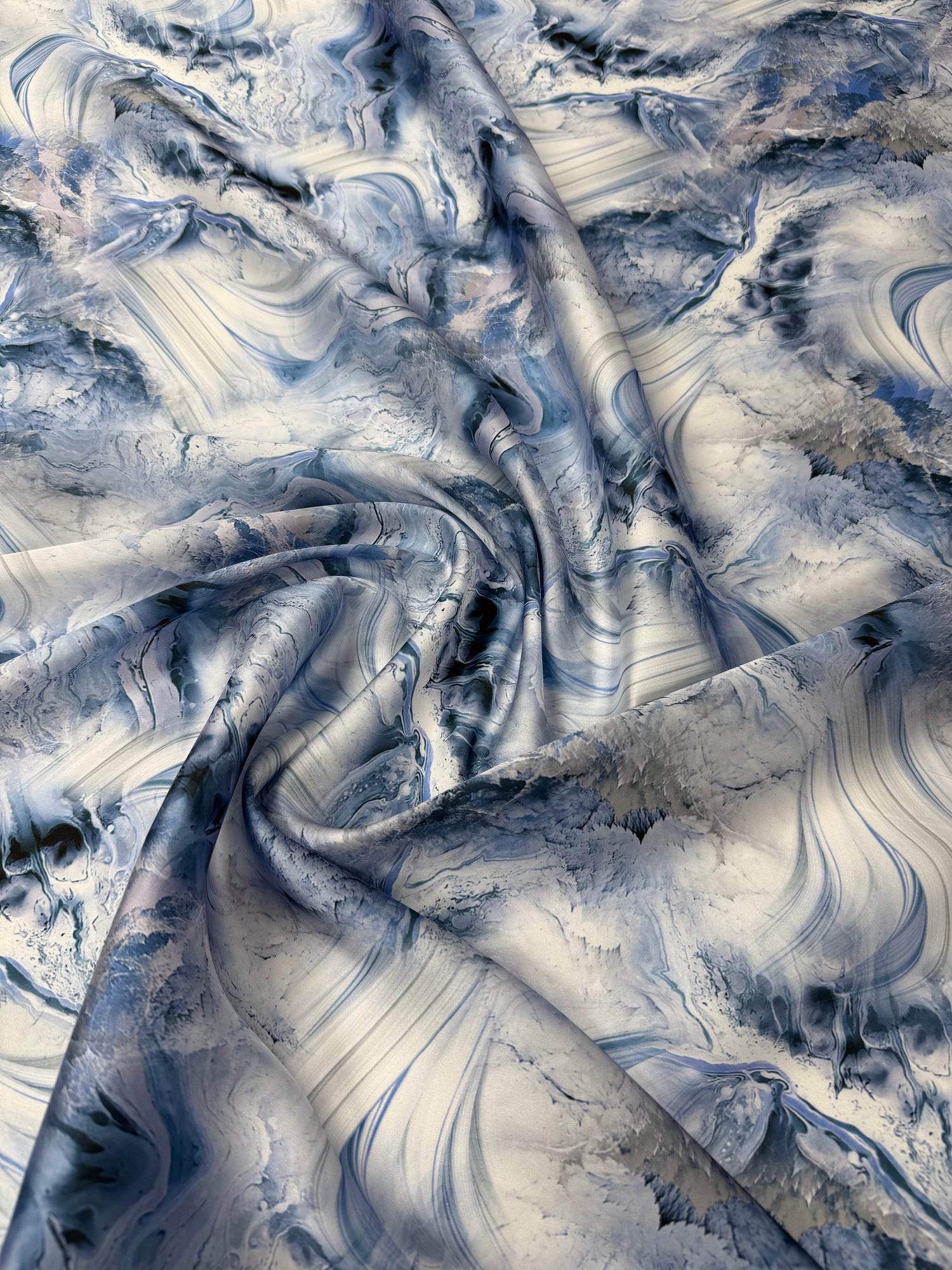 Blue Marble Satin Fabric by the Metre