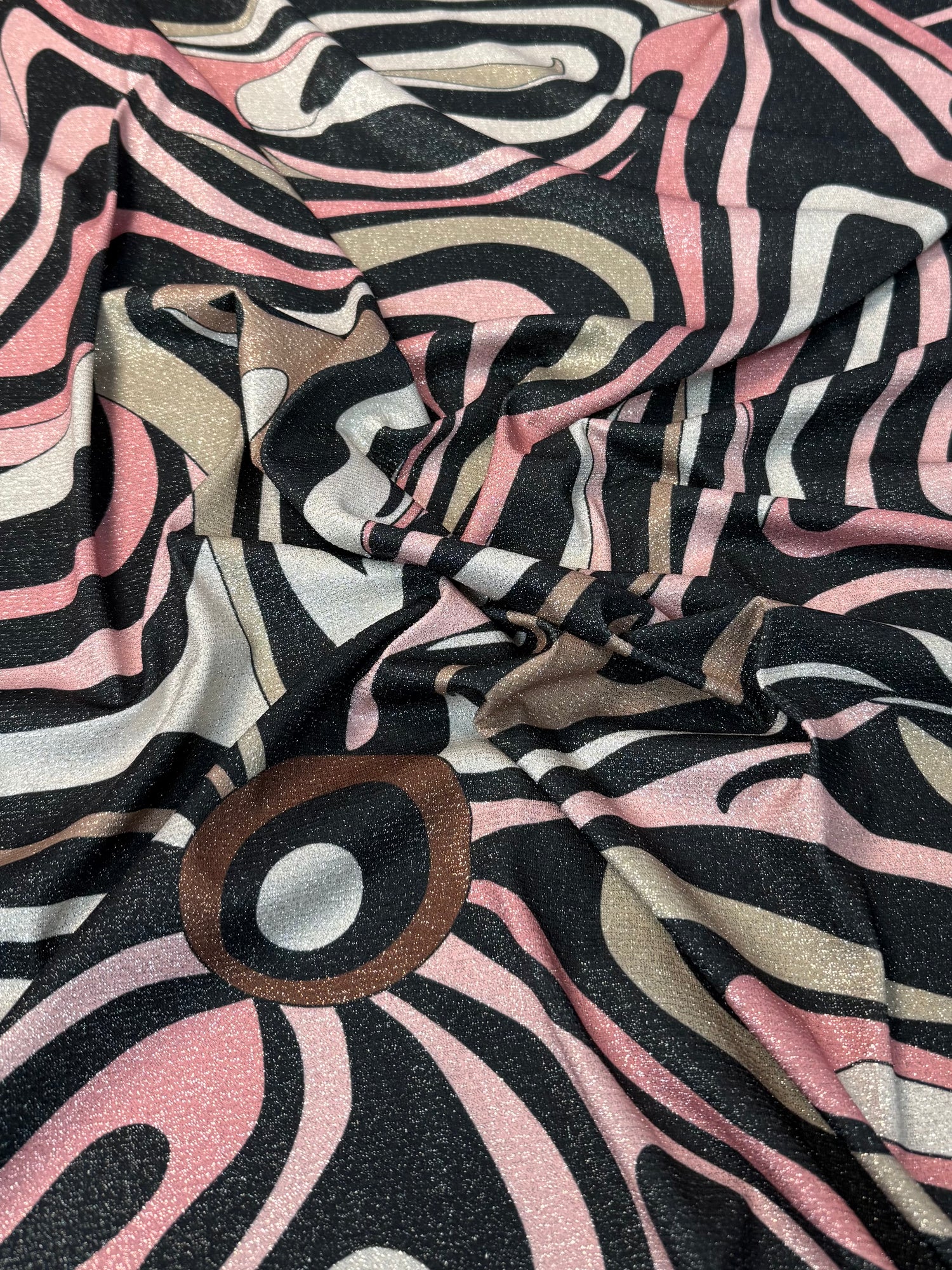 Pink Retro Abstract Pattern Lurex Fabric by the Metre