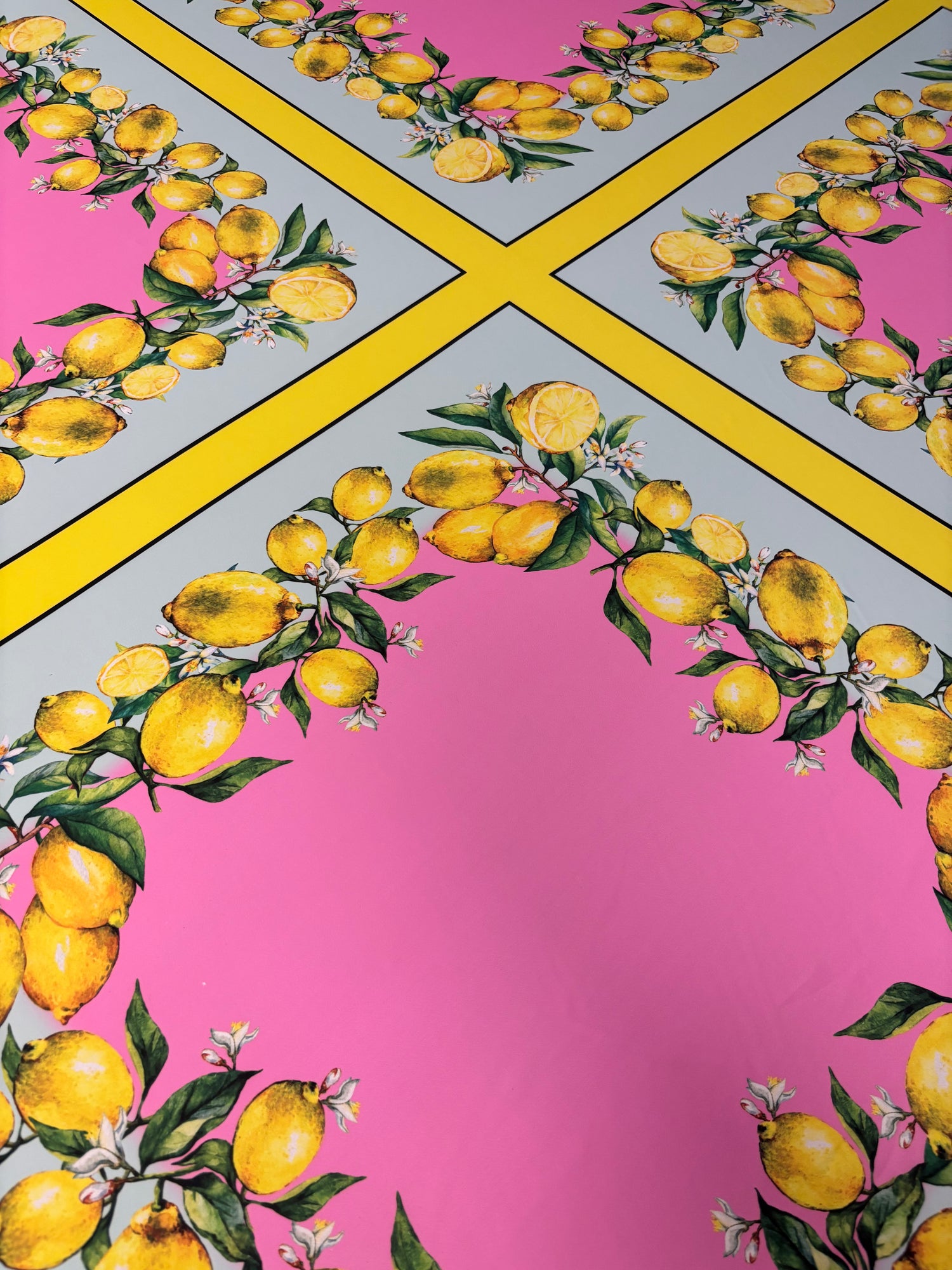 Pink Lemon Print Satin Fabric by the Metre – Mediterranean Summer