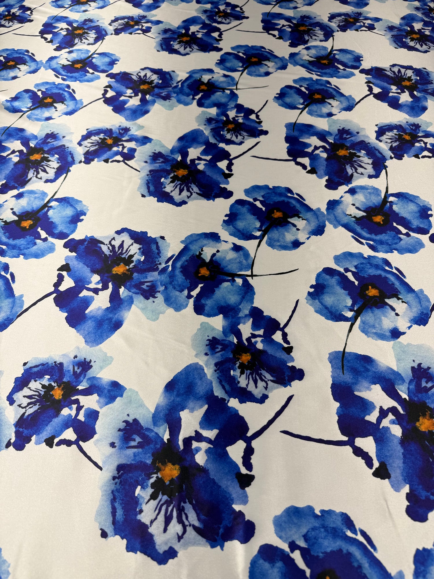 Blue Floral Lycra Satin Fabric by the Metre