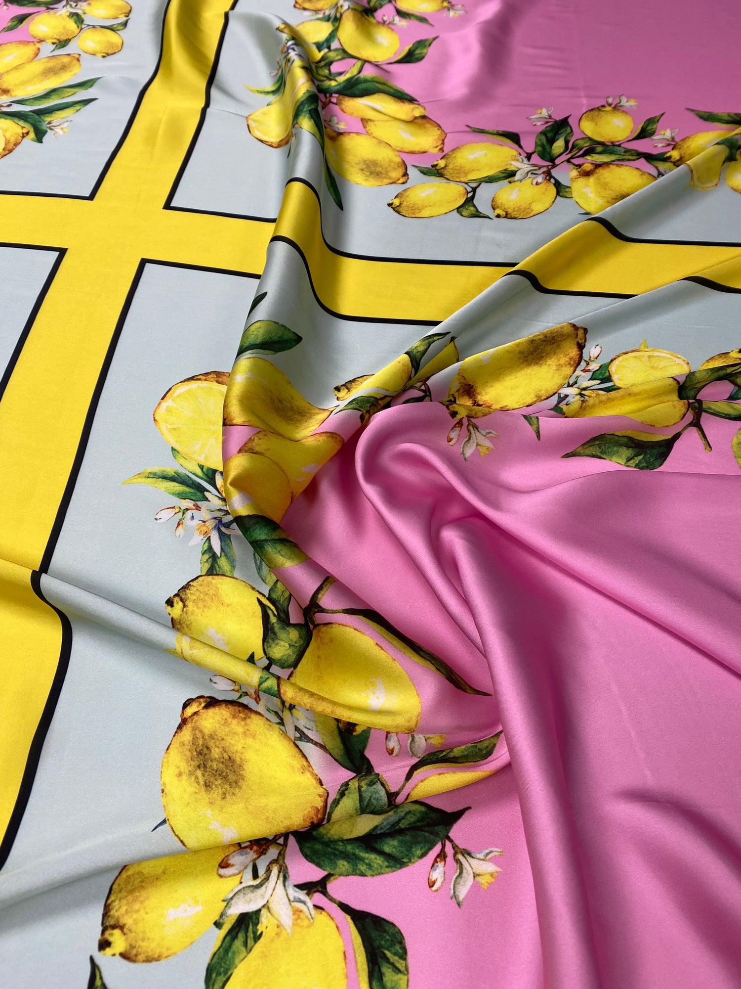 Lemon Border Satin Fabric by the Metre