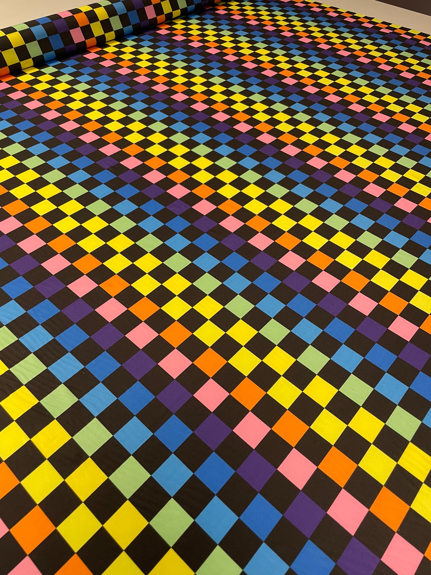 Multicolour Checkered Spandex Fabric by the Metre