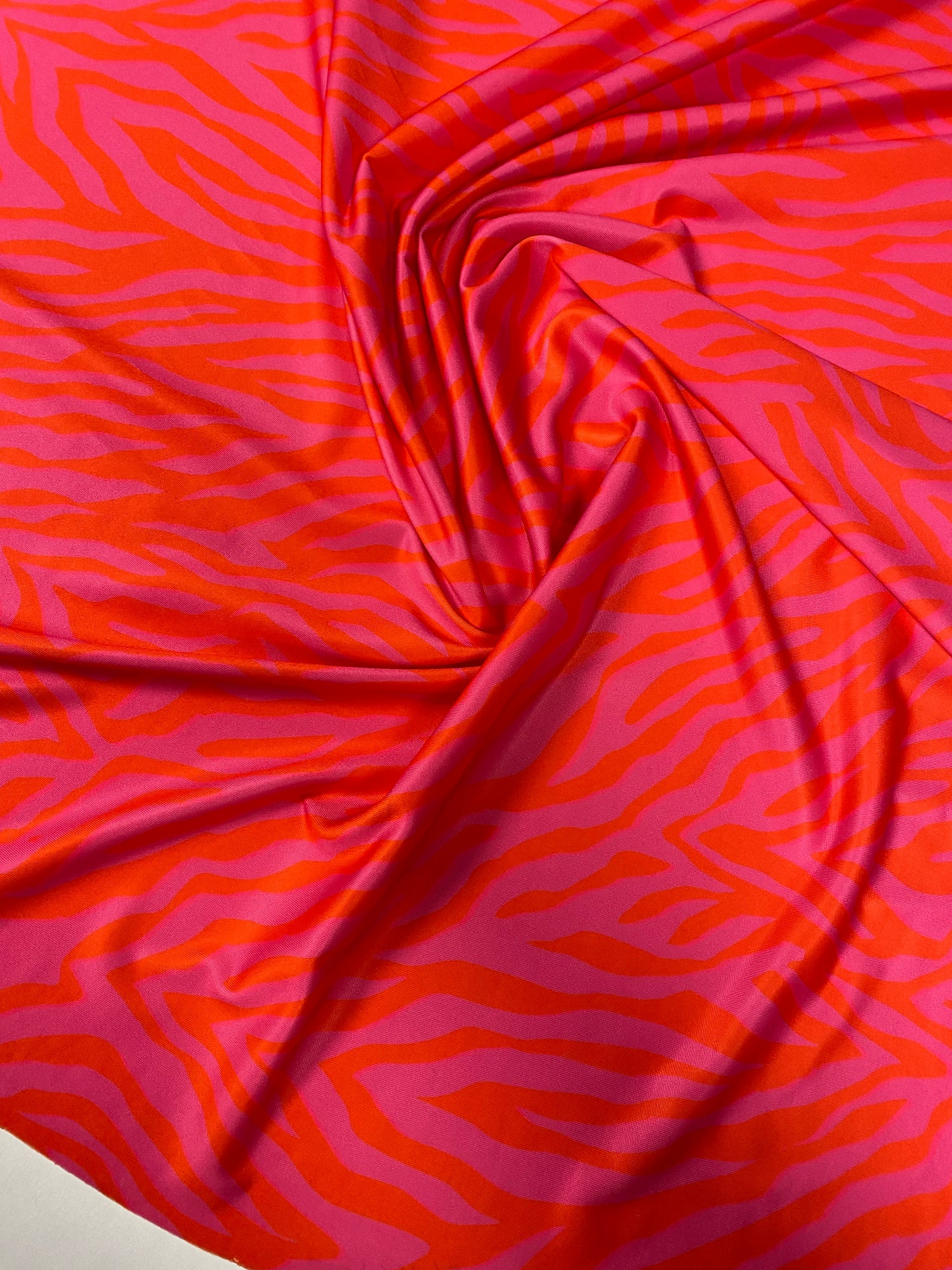 Red Pink Zebra Print Lycra Stretch Fabric by the Metre