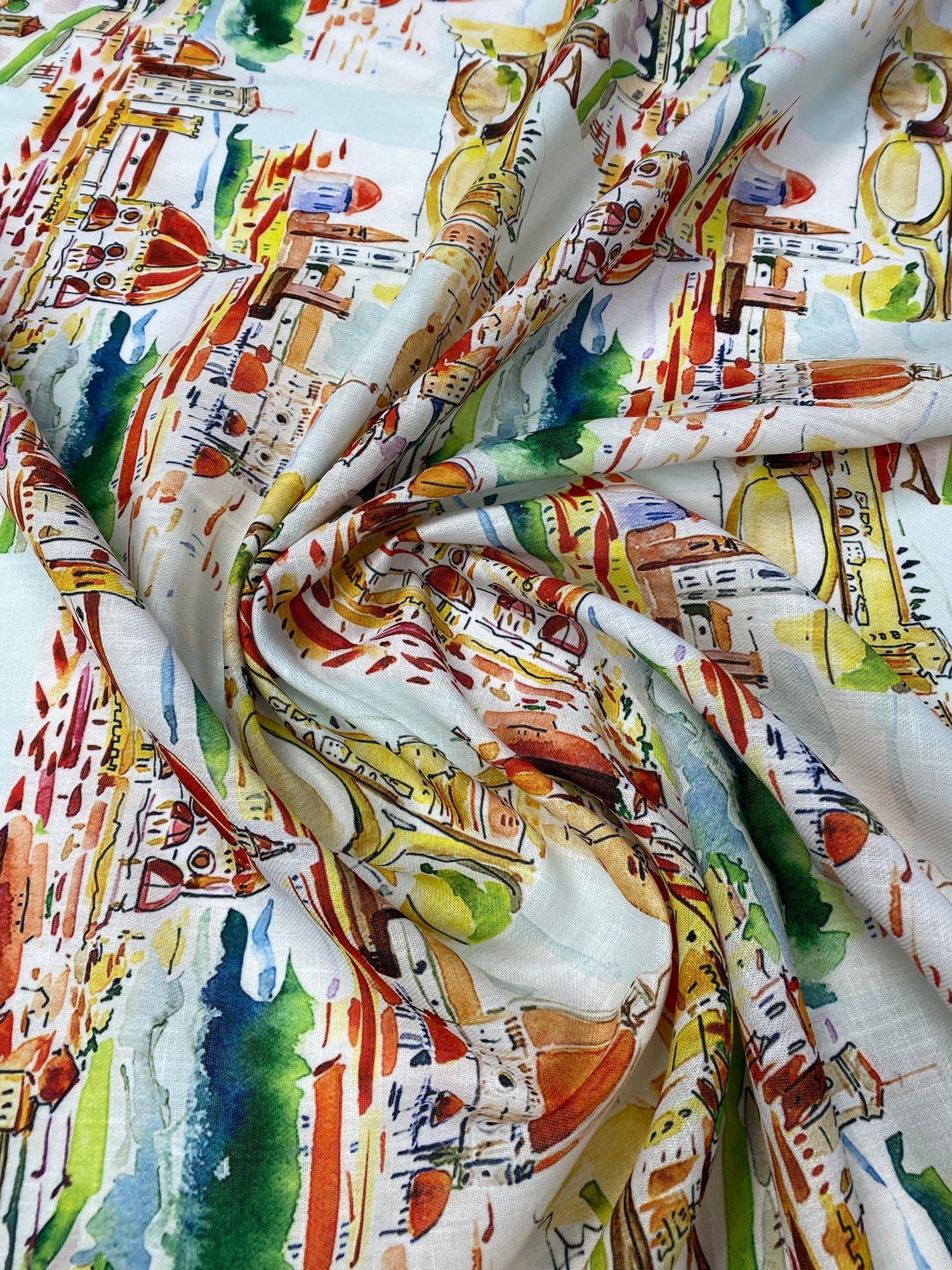 Cityscape Print Poly Linen Fabric by the Metre