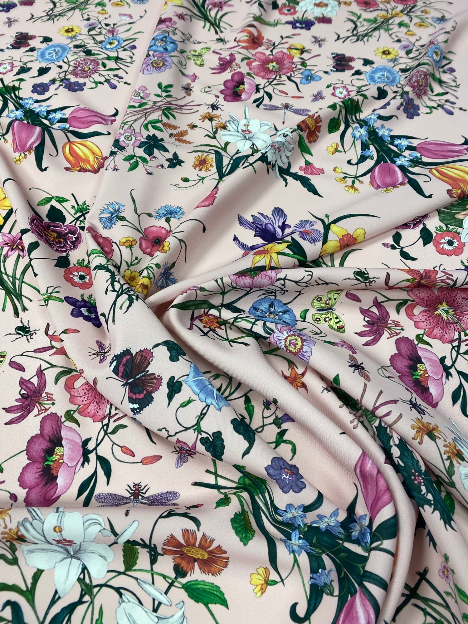 Floral Bird Print Crepe Fabric by the Metre