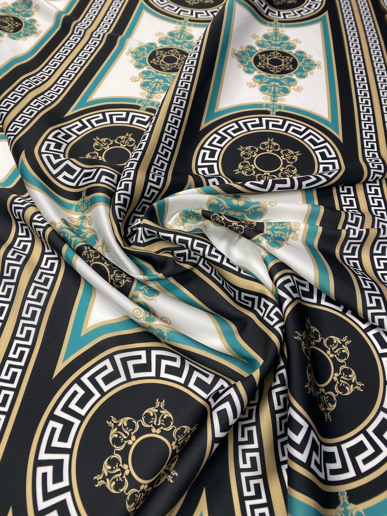 Medallion Border Satin Fabric by the Metre