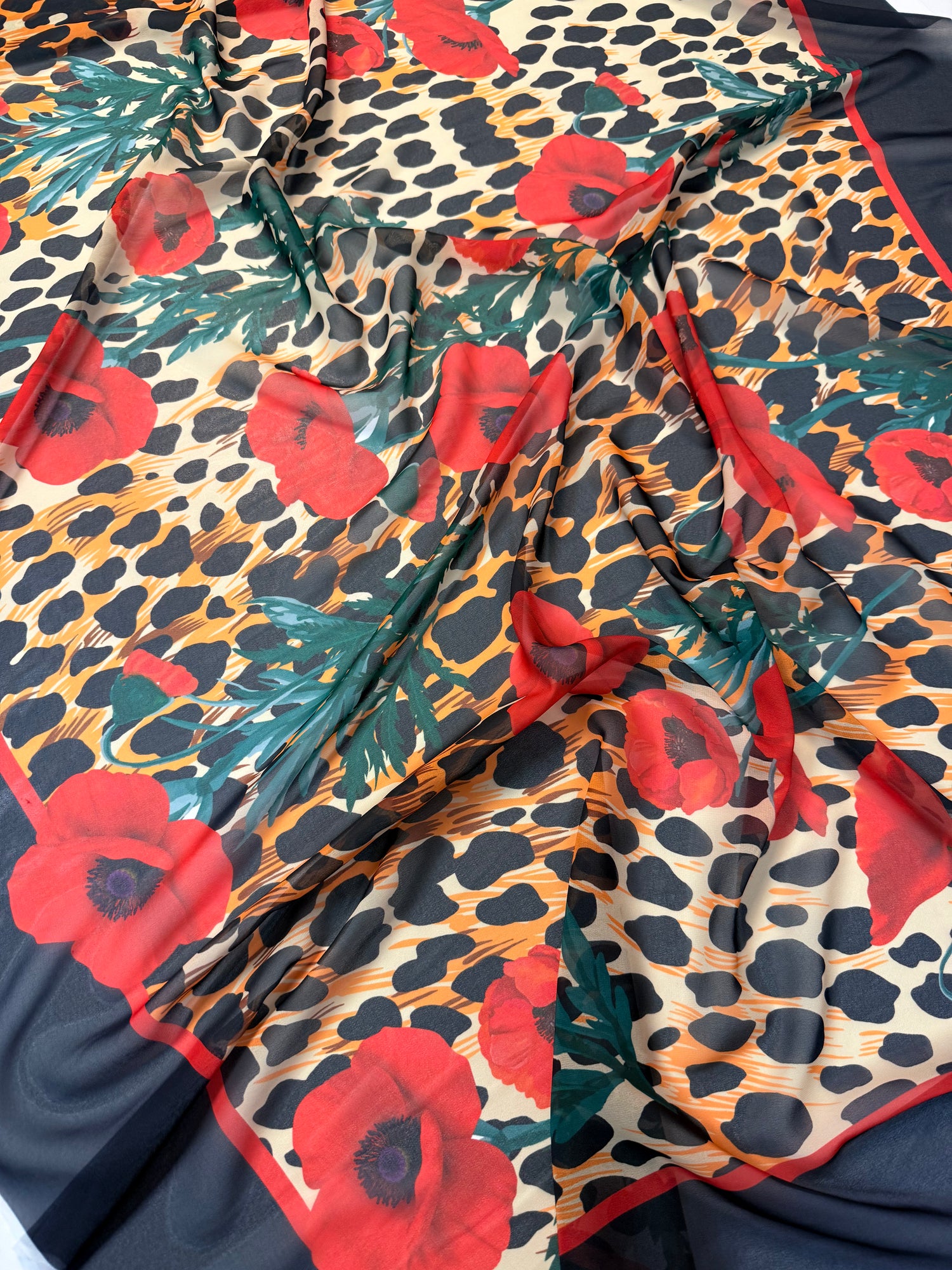 Leopard  Poppy Flower Fabric Sold by Metre