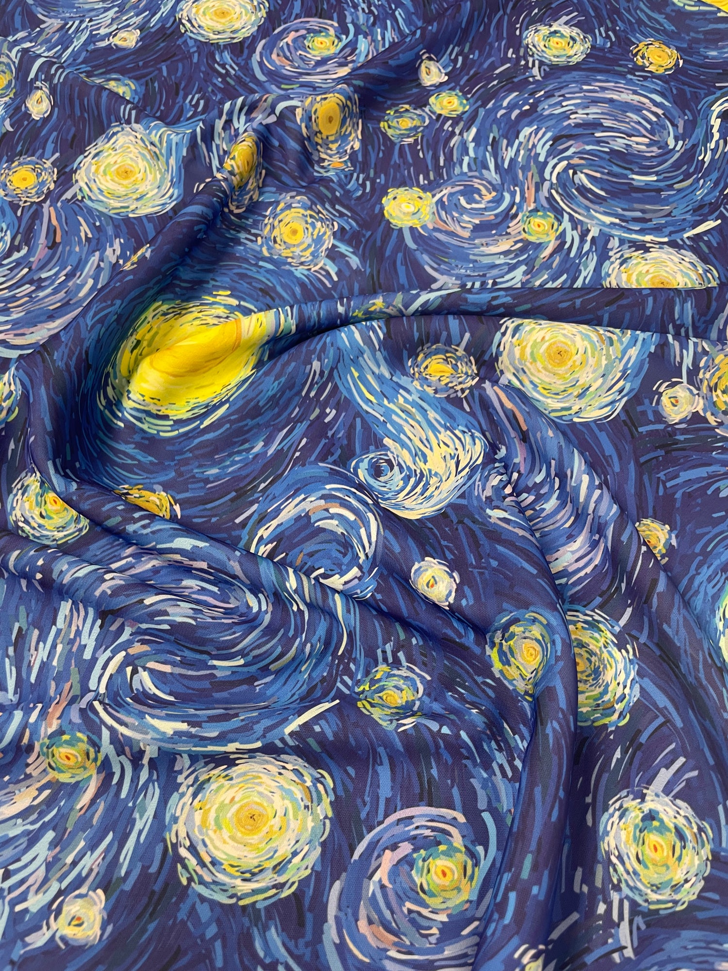 Starry Night Crepe Fabric by the Metre – Artistic Print