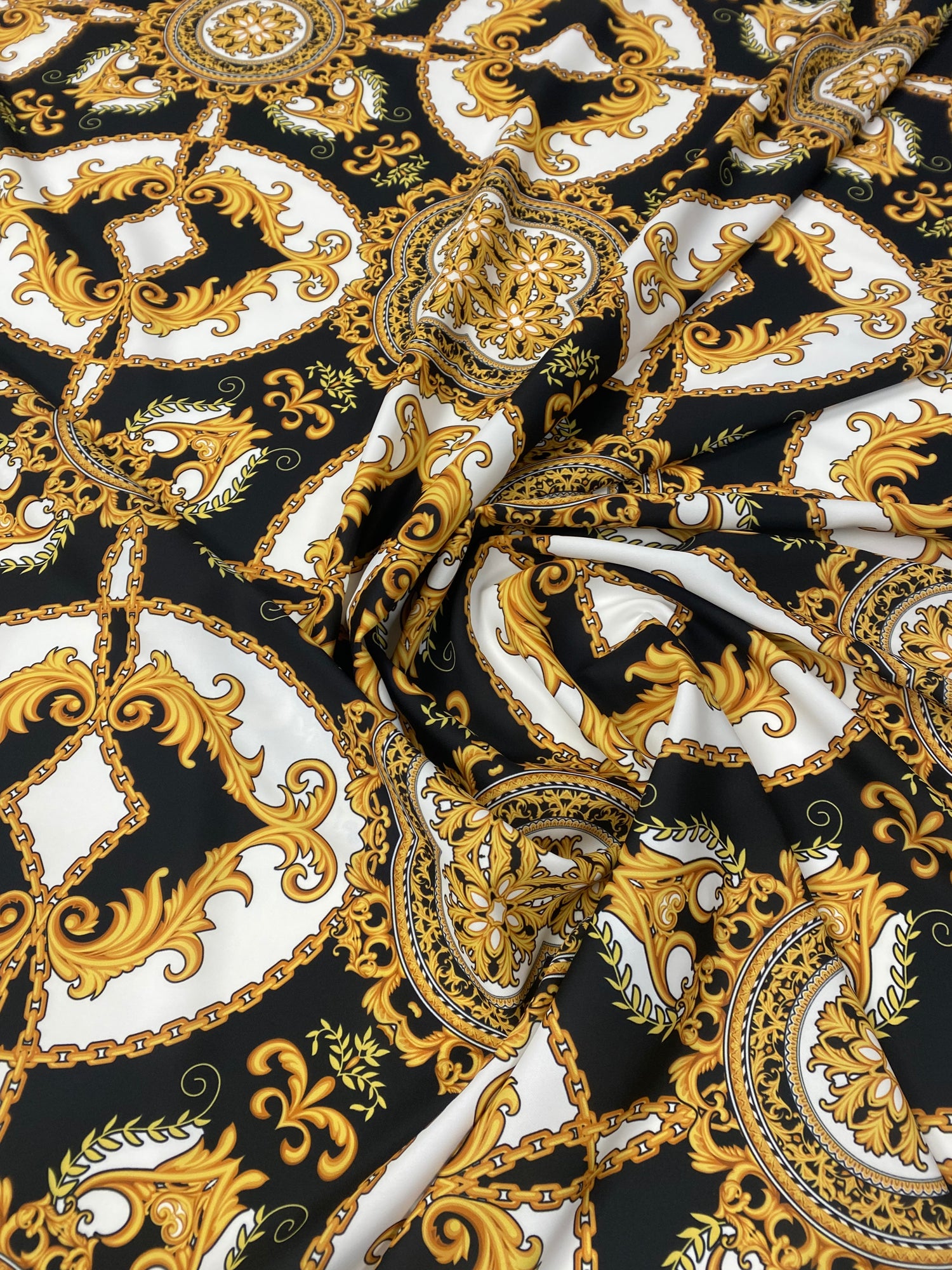 Black and Gold Medallion Fabric Sold by Metre