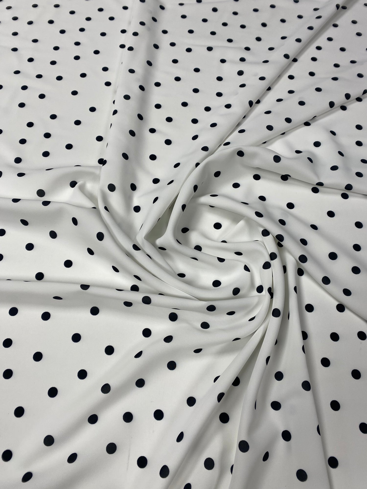 Black Polka Do Fabric on White Background by the Metre