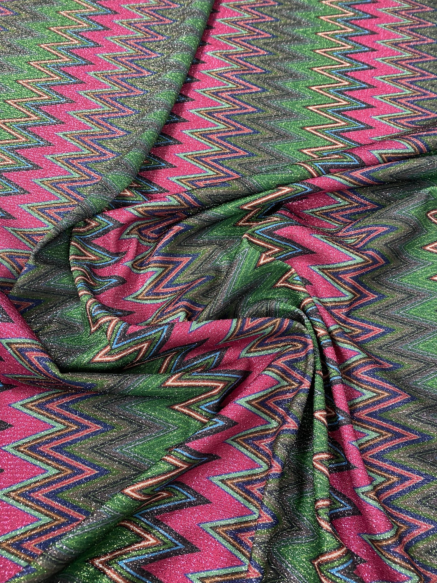 Pink Zigzag Knit Lurex Fabric by the Metre