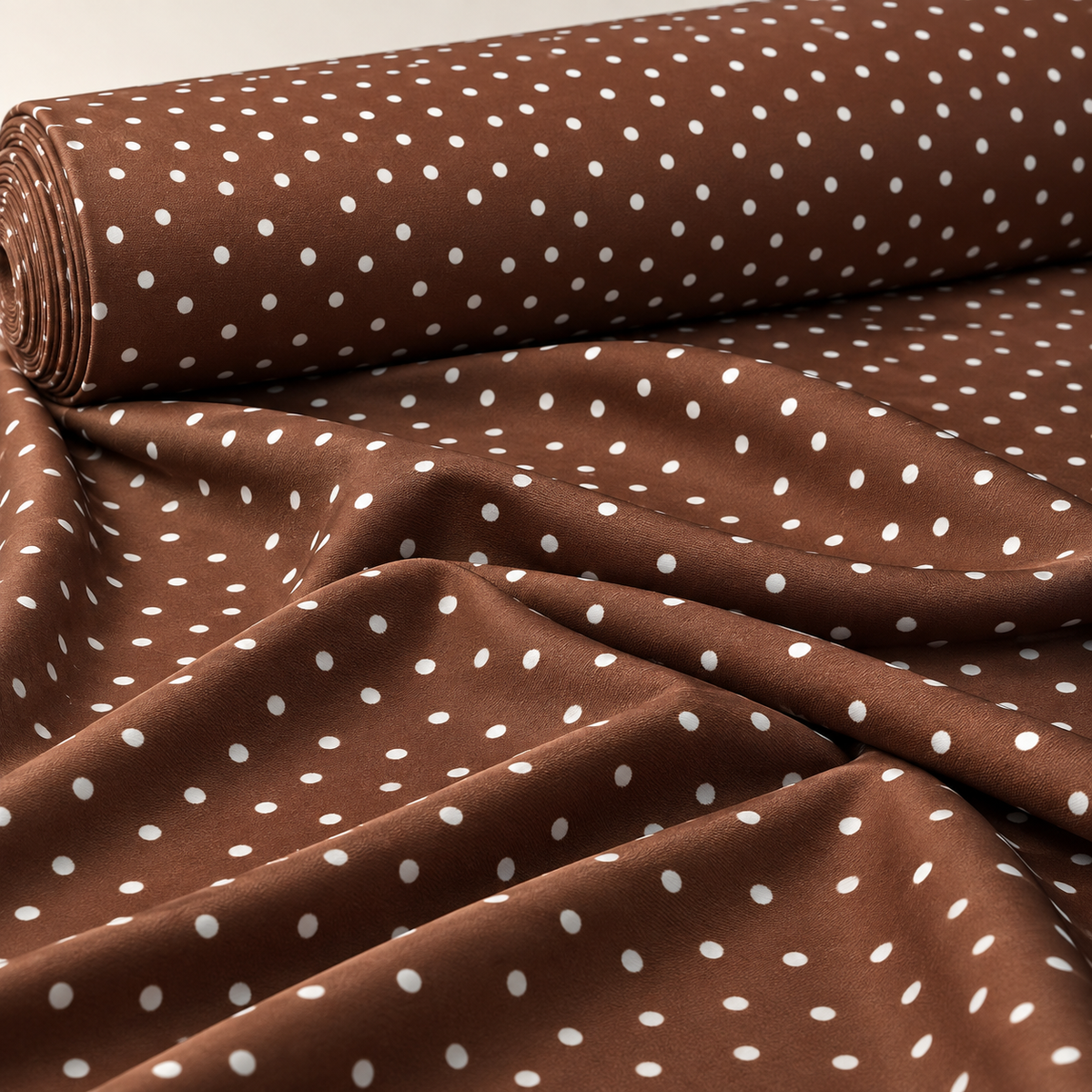 White Polka Dot Fabric on Brown Stretch Scuba Fabric by the Metre