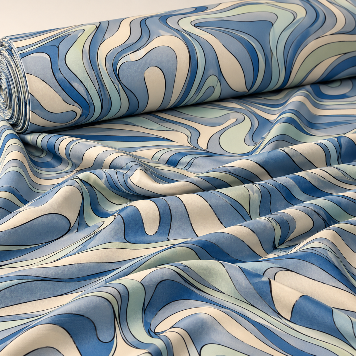 Abstract Pattern Blue and Grey Stretch Scuba Fabric by the Metre