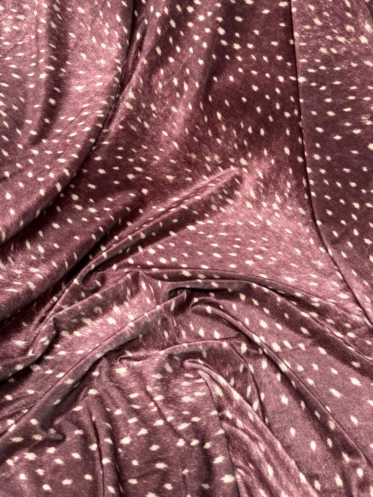 Burgundy Fawn Deer Print Velvet Fabric by the Metre