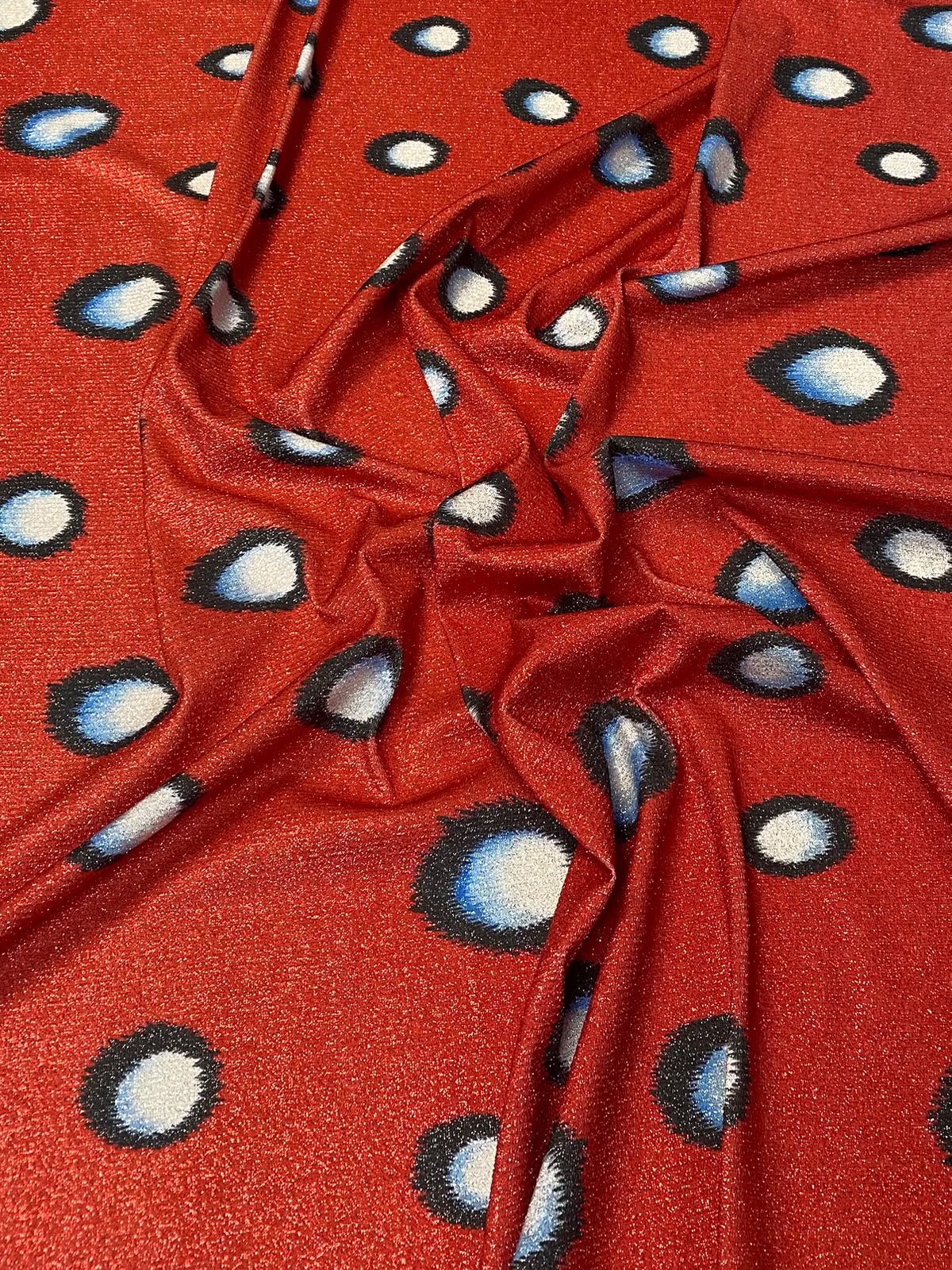 Red Abstract Polka Dot Lurex Fabric by the Metre
