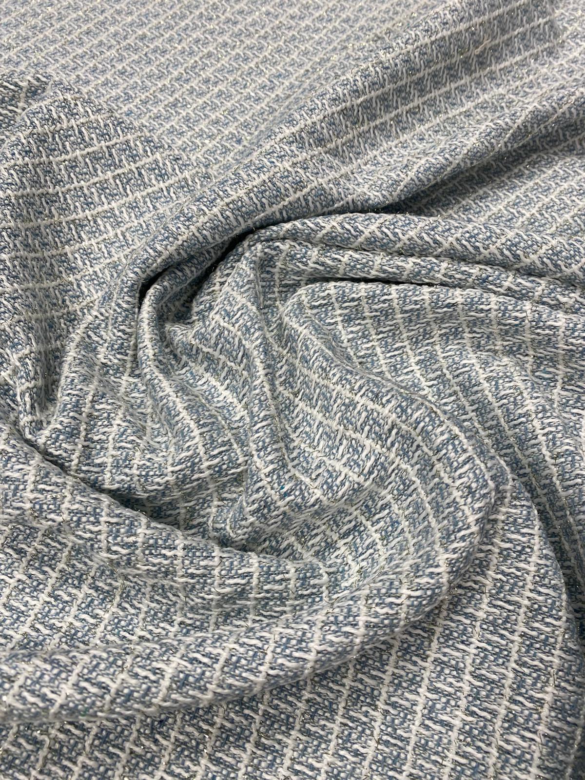 Light Blue Textured Tweed Wool Fabric by the Metre