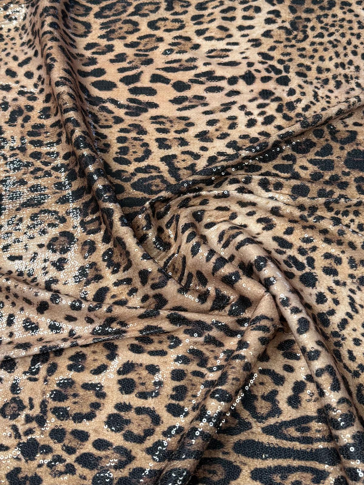 Brown Leopard Sequin Fabric by the Metre