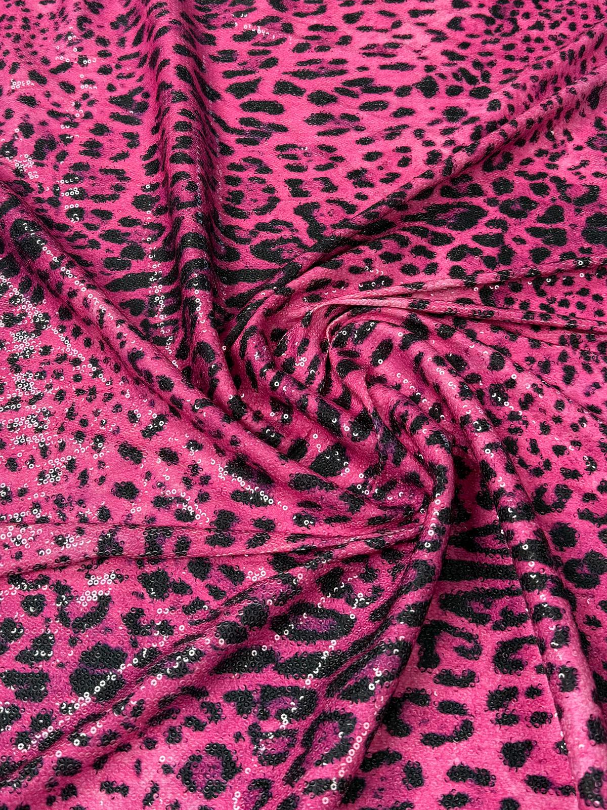 Fuchsia Leopard Sequin Fabric for Party Fashion
