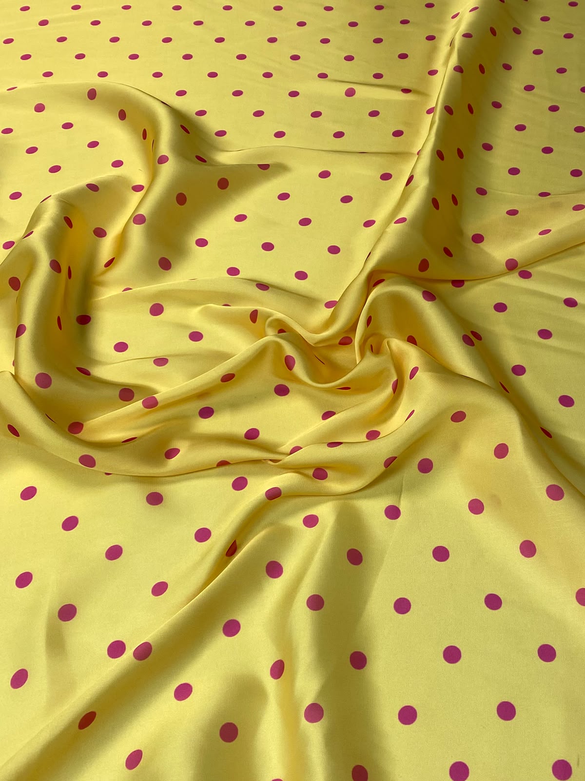 Yellow with Pink Polka Dot Fabric by the Metre