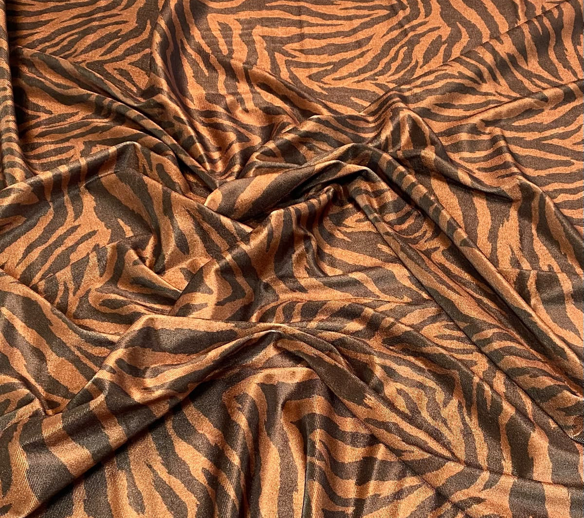 Elegant Brown Zebra Stretch Velvet Fabric by the Metre