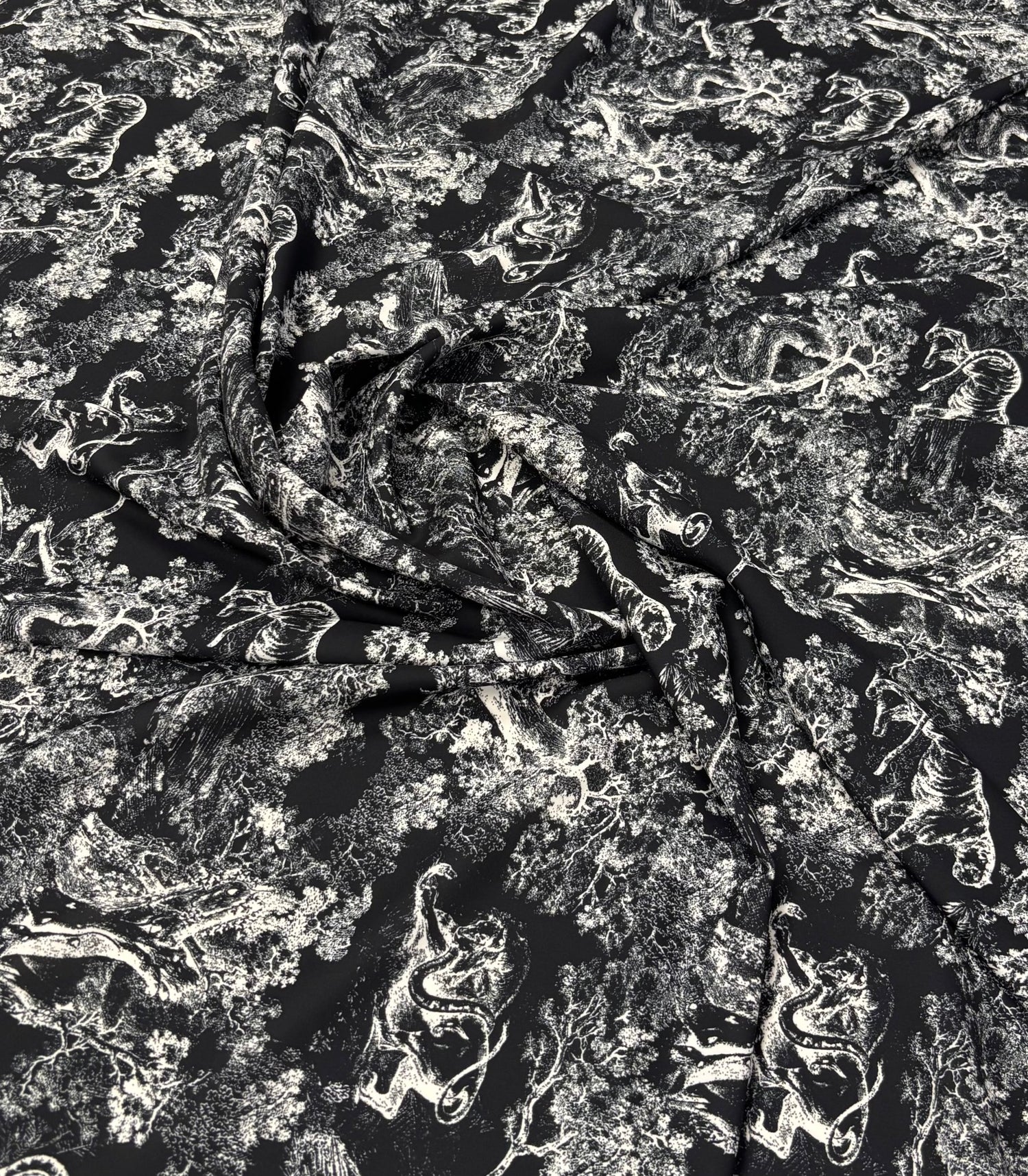 Abstract Black & White Crepe Fabric by the Metre - Whotex Fabrics London