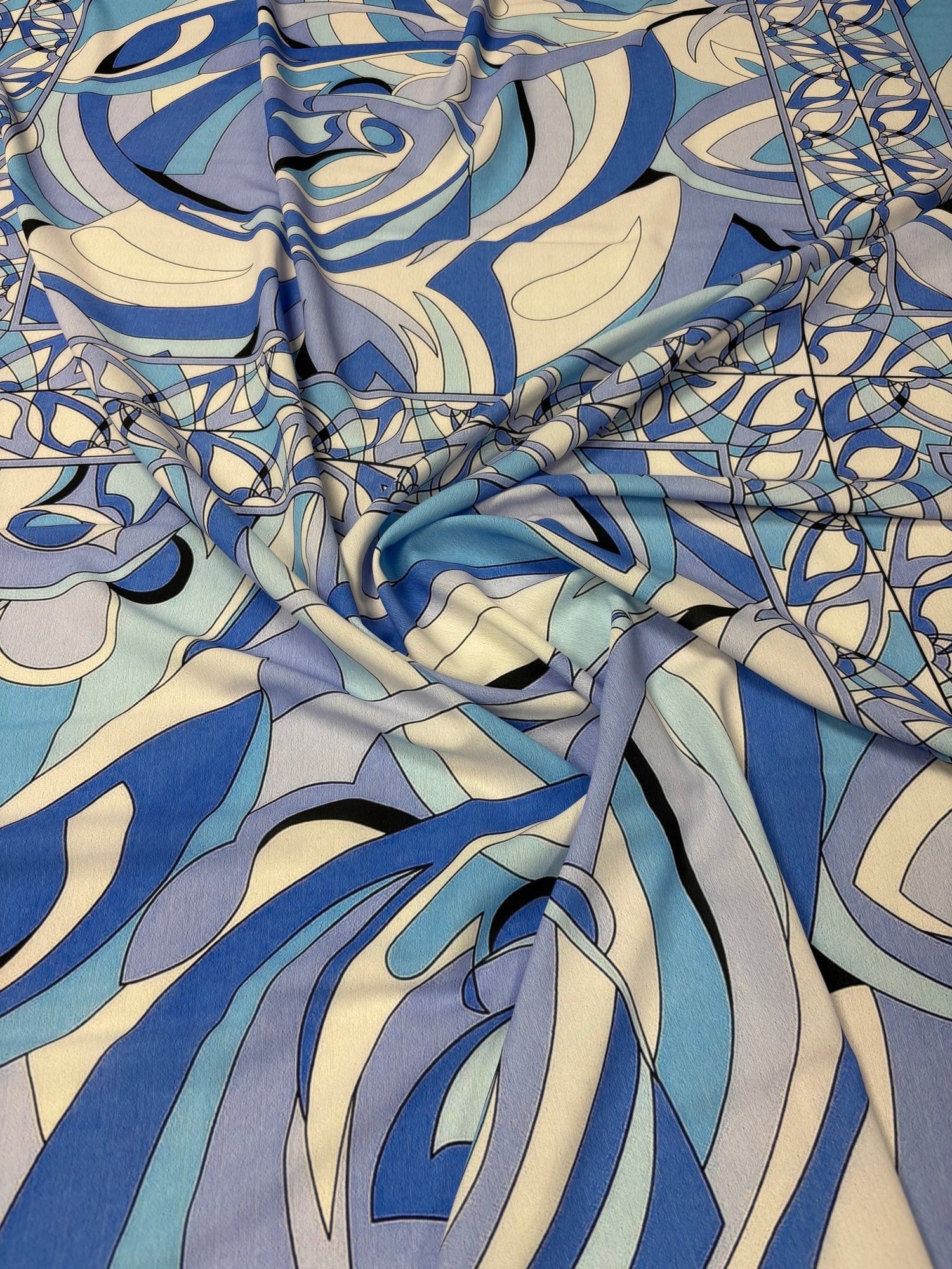 Abstract Blue Crepe Fabric by the Metre - Whotex Fabrics London