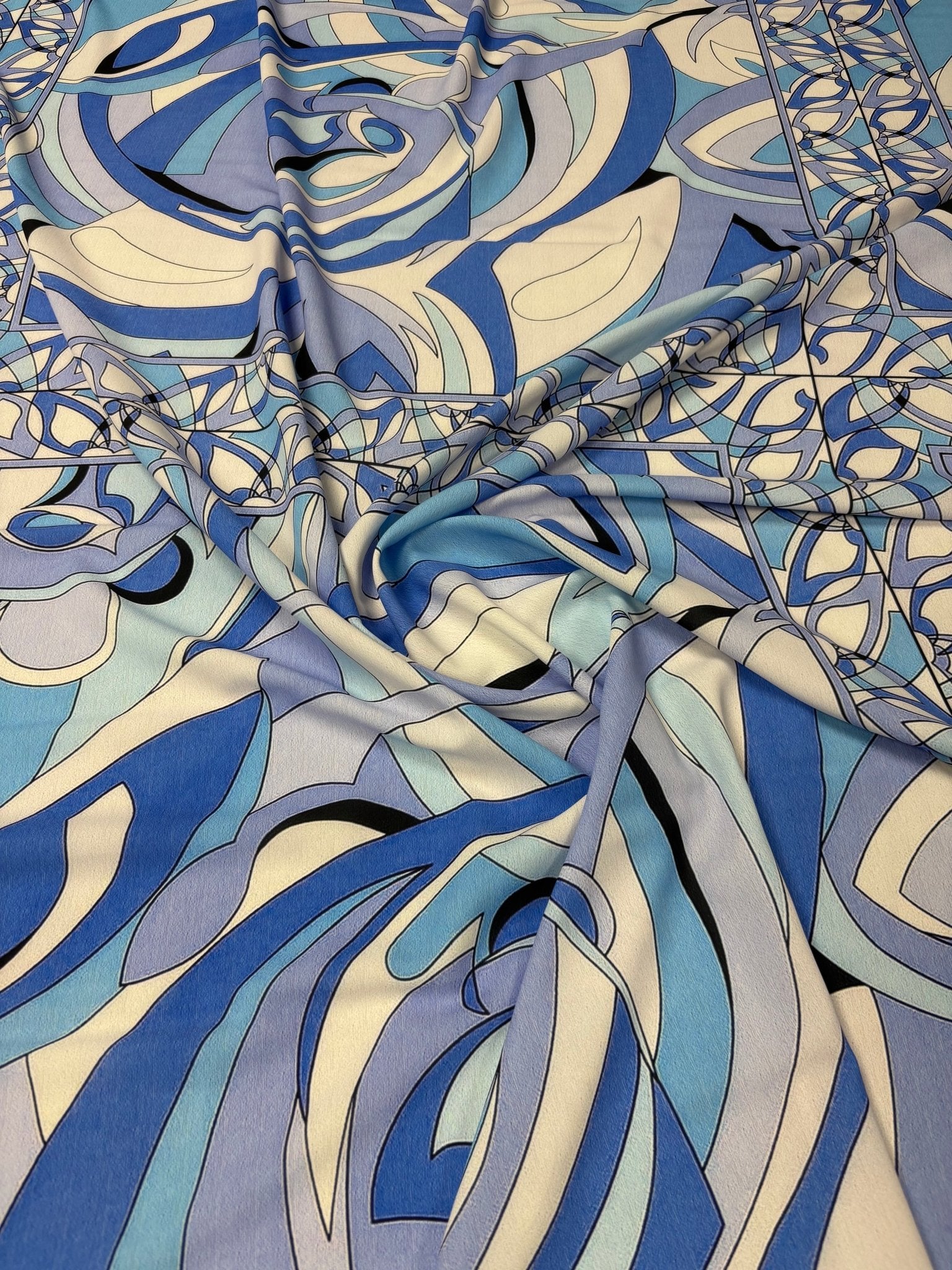 Abstract Blue Crepe Fabric by the Metre - Whotex Fabrics London