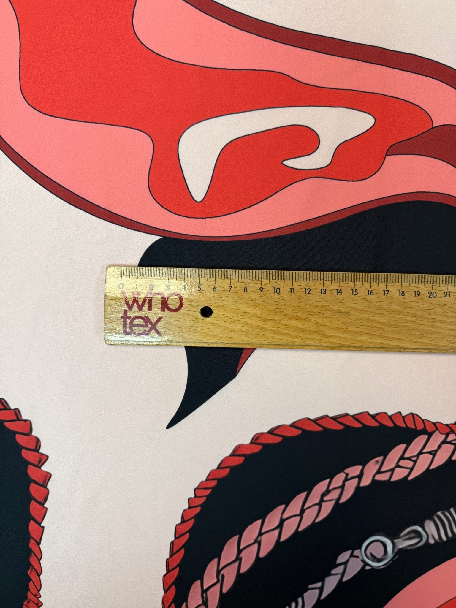 Abstract Chain Print Fabric in Coral & Black by the Metre - Whotex Fabrics London