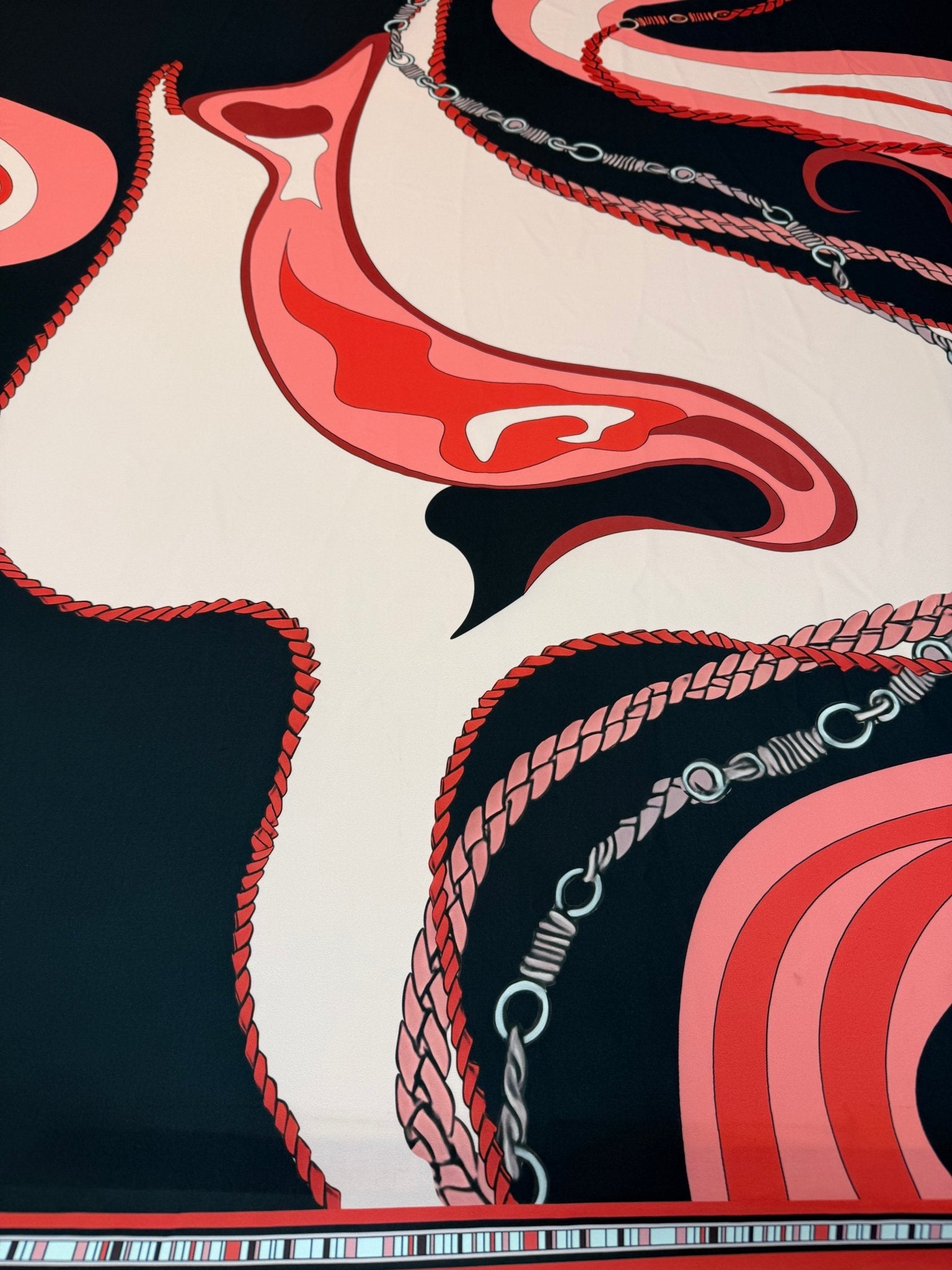 Abstract Chain Print Fabric in Coral & Black by the Metre - Whotex Fabrics London