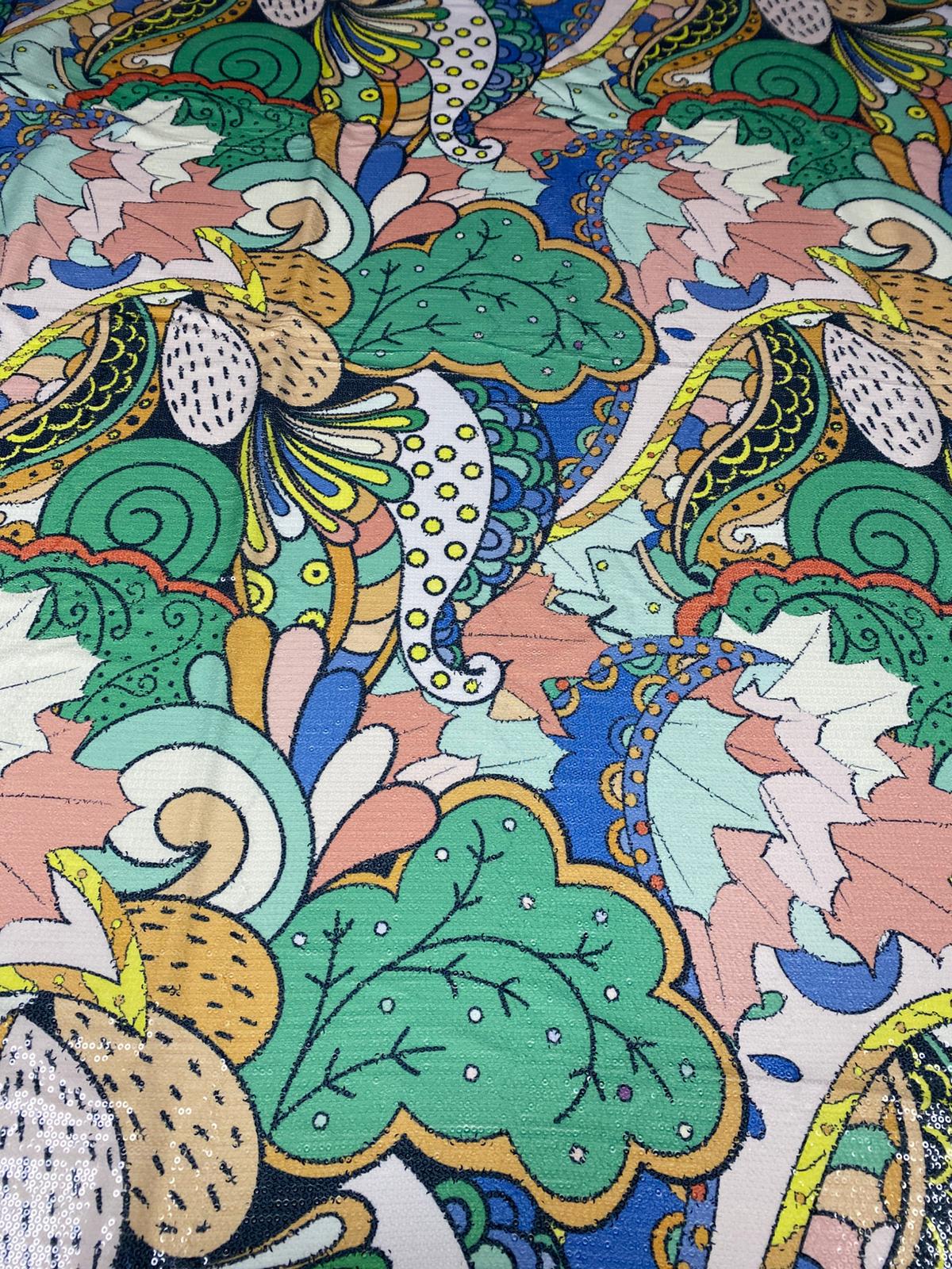 Abstract Floral Multicolour Sequin Fabric by the Metre - Whotex Fabrics London