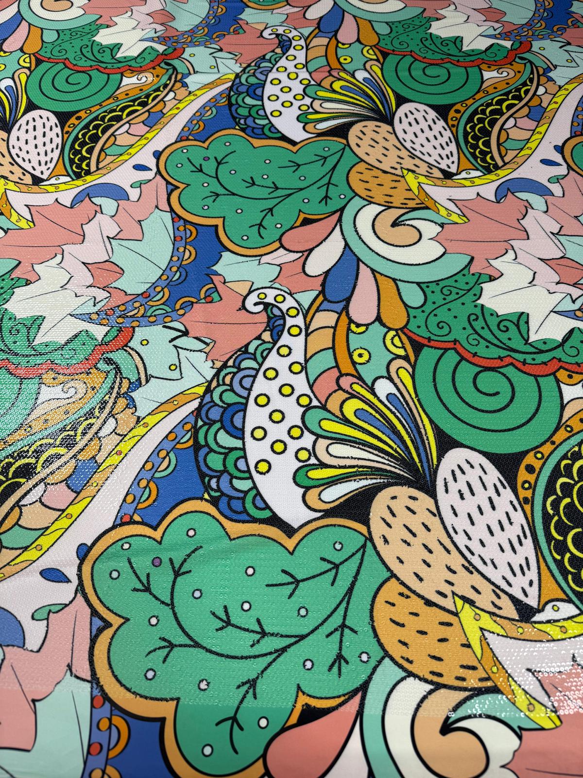 Abstract Floral Multicolour Sequin Fabric by the Metre - Whotex Fabrics London