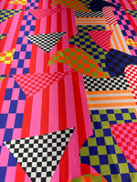 Abstract Geometric Lycra Satin Fabric by the Metre - Whotex Fabrics London