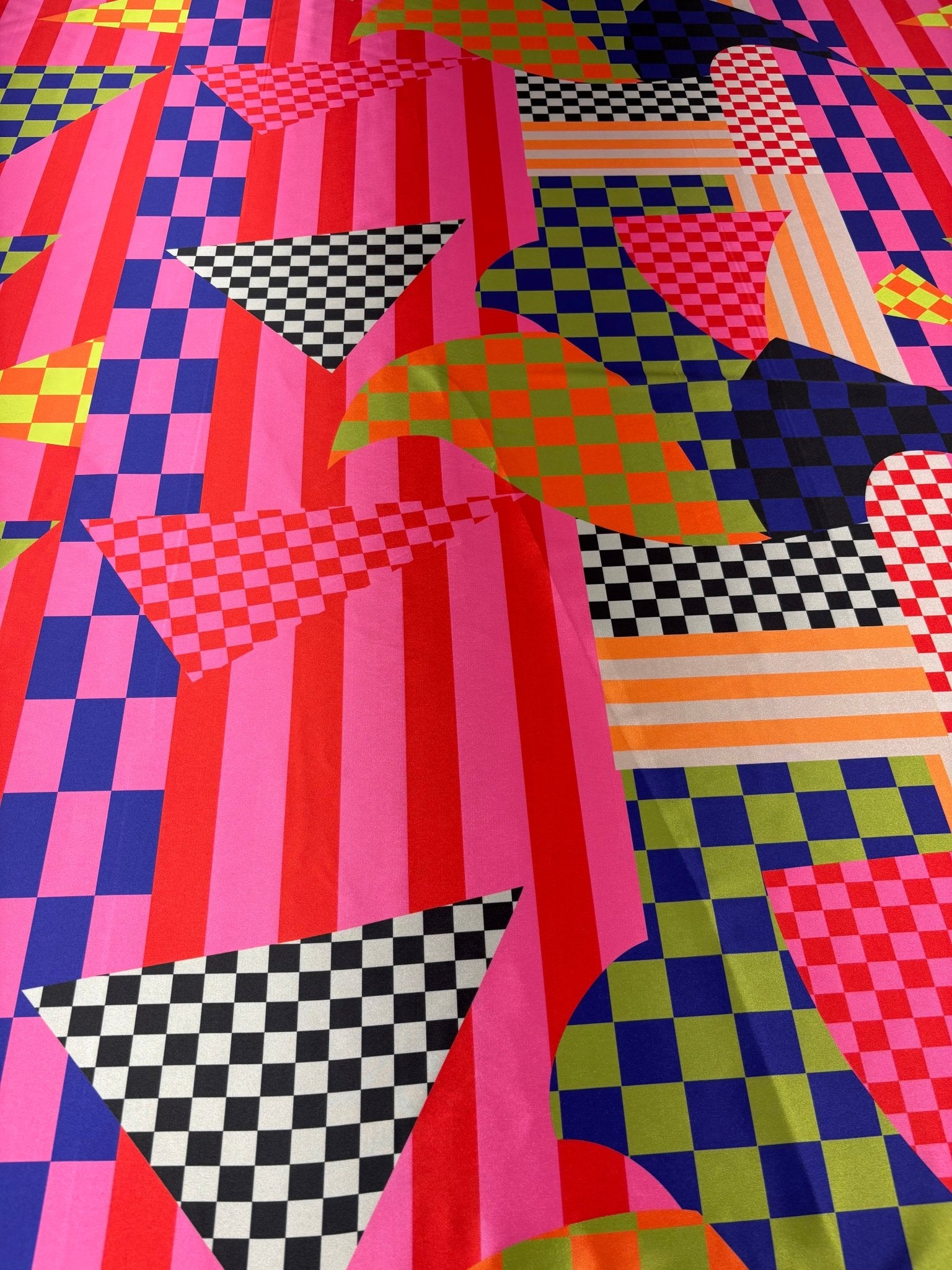 Abstract Geometric Lycra Satin Fabric by the Metre - Whotex Fabrics London