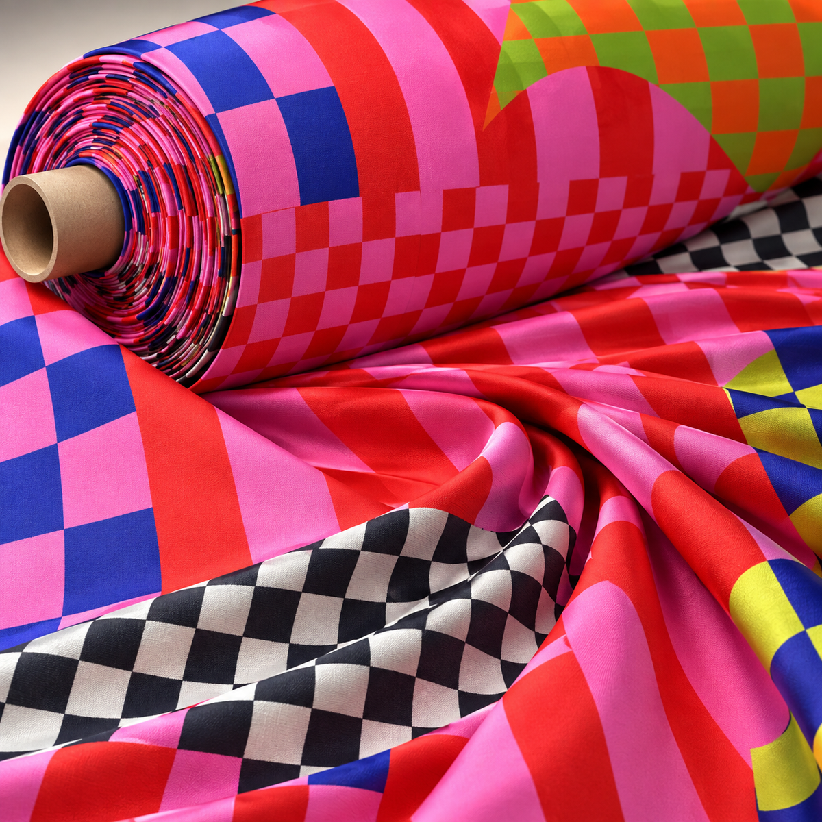 Abstract Geometric Lycra Satin Fabric by the Metre - Whotex Fabrics London