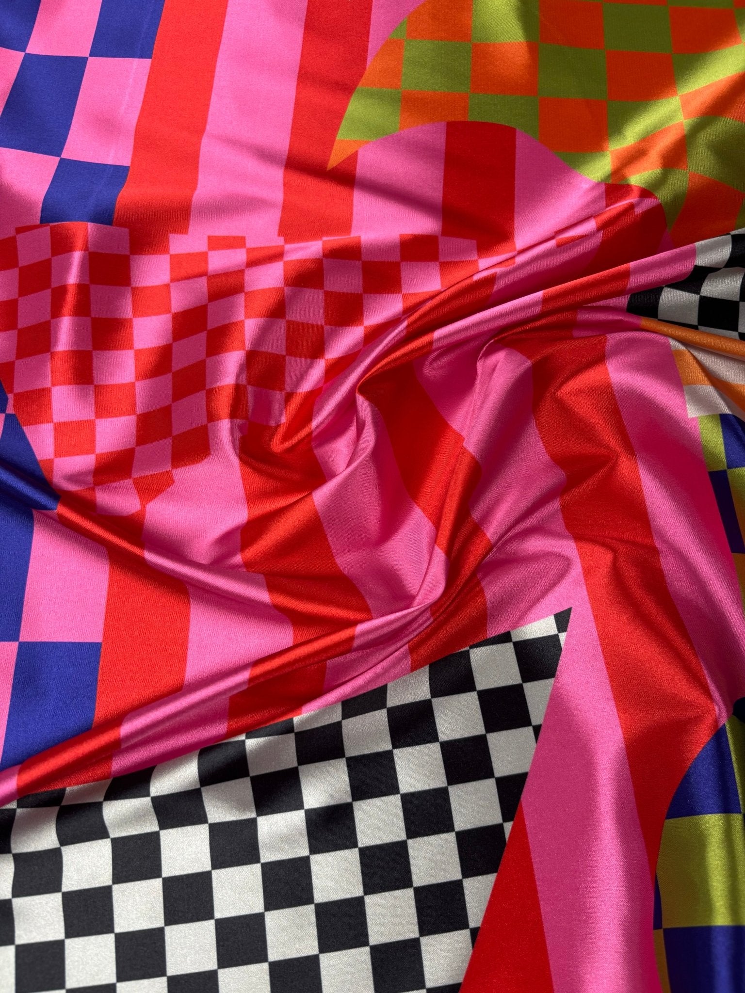 Abstract Geometric Lycra Satin Fabric by the Metre - Whotex Fabrics London