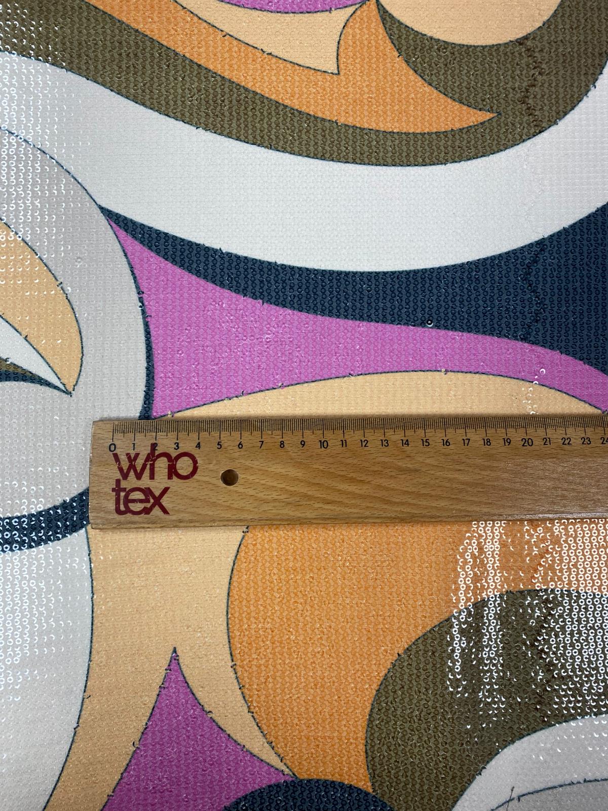 Abstract Geometric Print Sequin Fabric by the Metre - Whotex Fabrics London