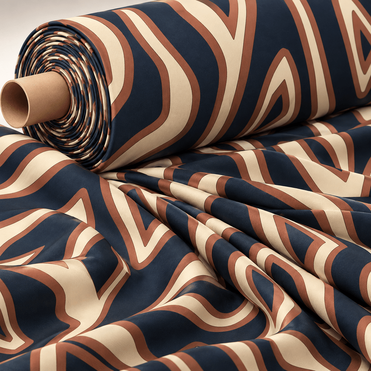 Abstract Lines Fabric – Beige Brown Graphic Print by the Metre - Whotex Fabrics London