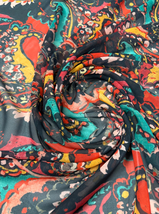 Abstract Paisley Print Chiffon Fabric by the Metre - Whotex Fabrics London