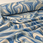 Abstract Pattern Blue and Grey Stretch Scuba Fabric by the Metre - Whotex Fabrics London