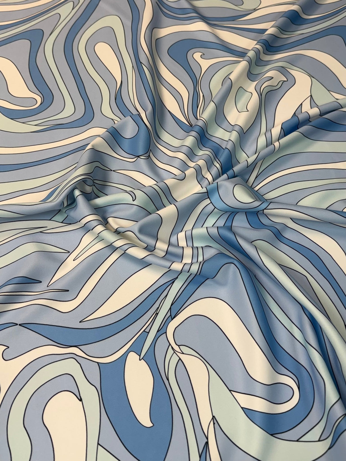 Abstract Pattern Blue and Grey Stretch Scuba Fabric by the Metre - Whotex Fabrics London