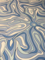 Abstract Pattern Blue and Grey Stretch Scuba Fabric by the Metre - Whotex Fabrics London