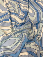 Abstract Pattern Fabric in Blue and Grey by the Metre - Whotex Fabrics London