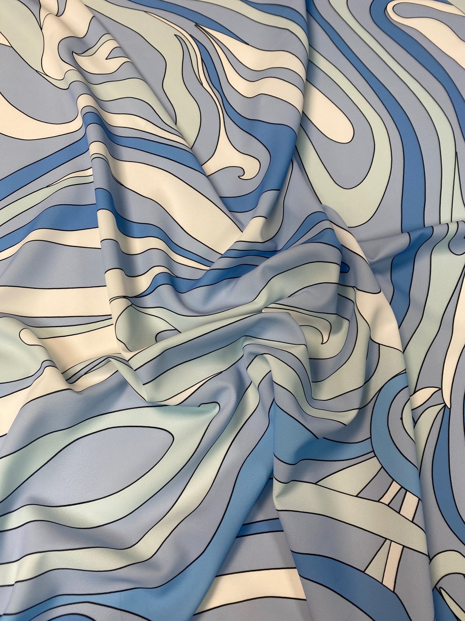 Abstract Pattern Fabric in Blue and Grey by the Metre - Whotex Fabrics London