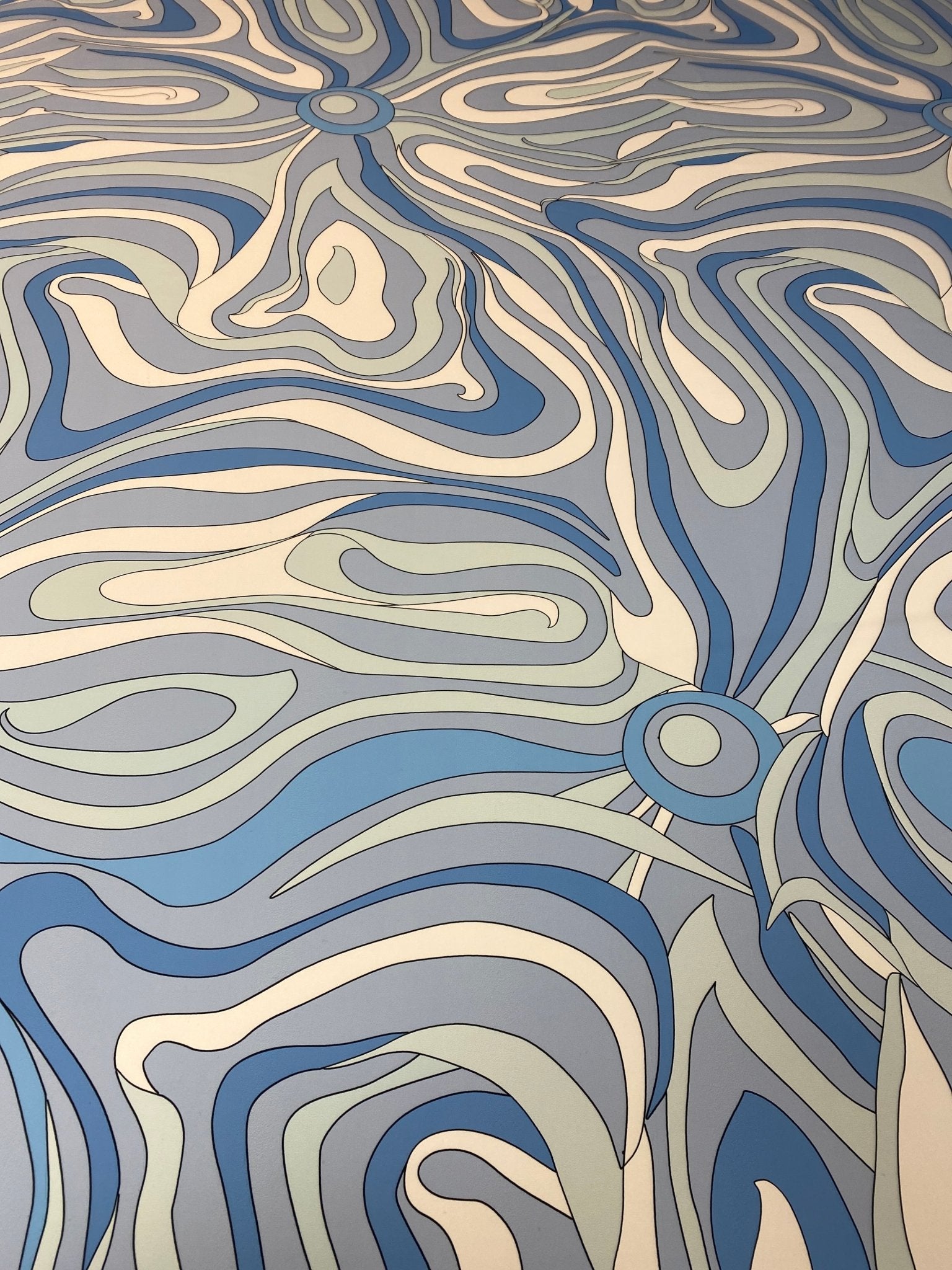 Abstract Pattern Fabric in Blue and Grey by the Metre - Whotex Fabrics London