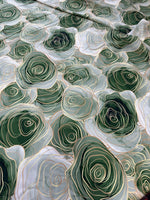 Abstract Pattern Fabric, White And Green Roses Fabric By The Yard - Whotex Online Fabric Store