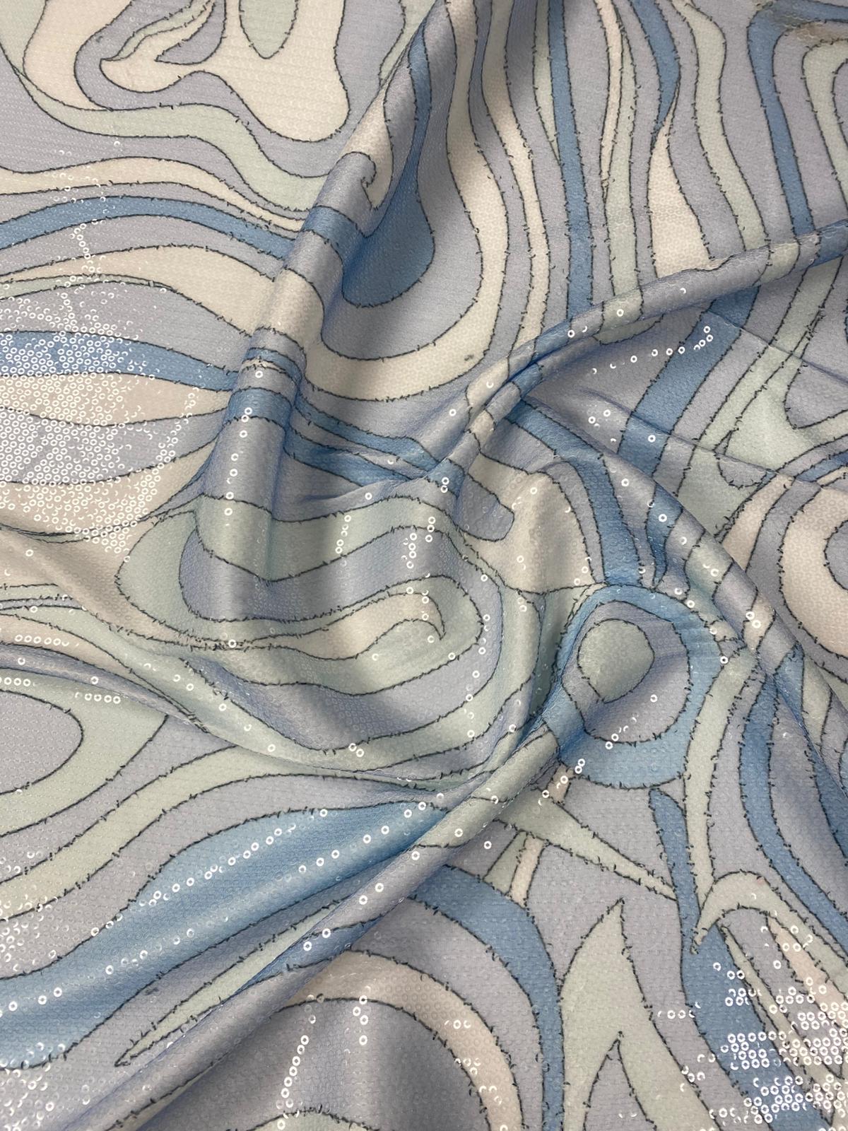 Blue Sewuin Pattern Abstract Pattern Sequin Fabric in Blue and Grey by the Metre – Whotex ...