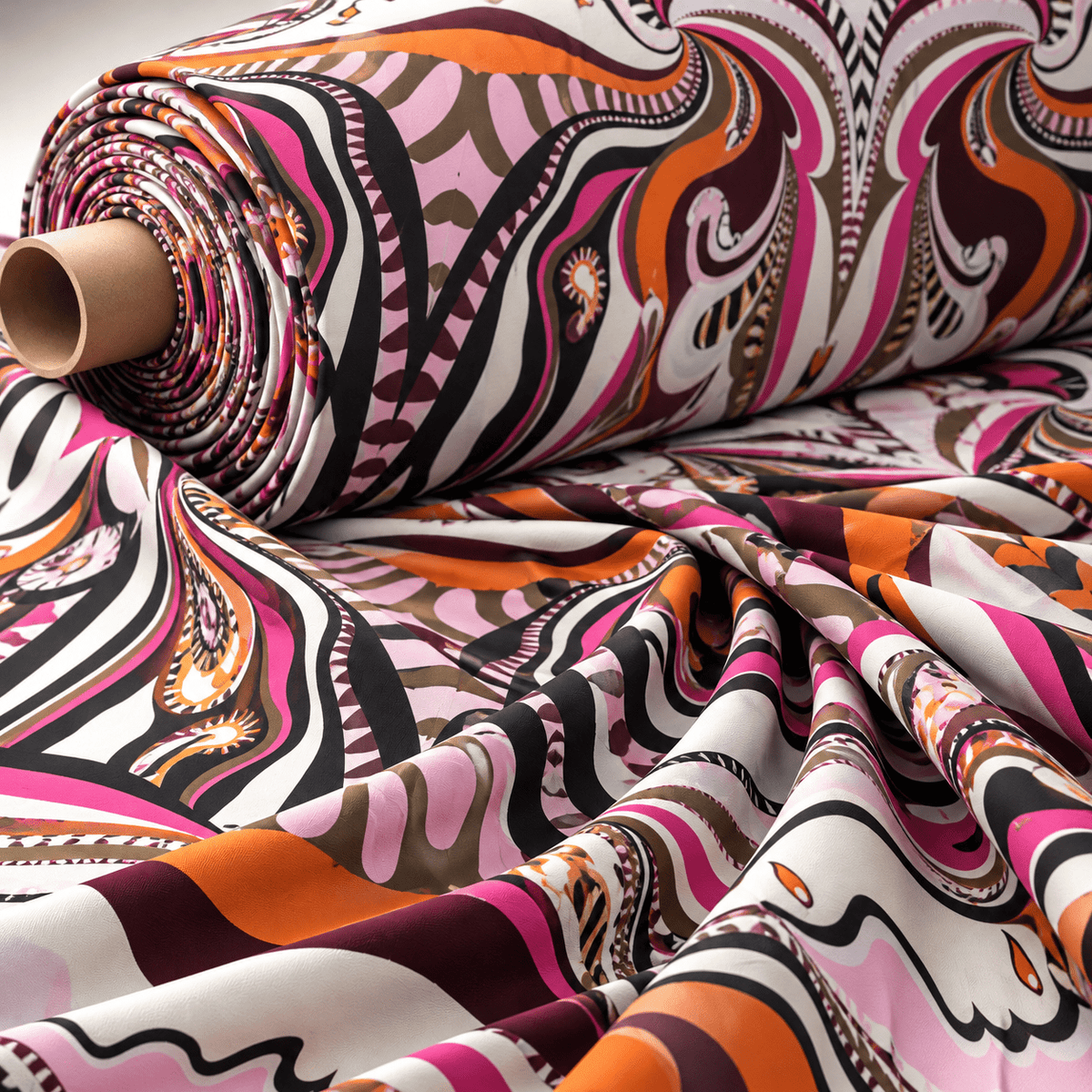 Abstract Print Lycra Satin Fabric by the Metre - Whotex Fabrics London